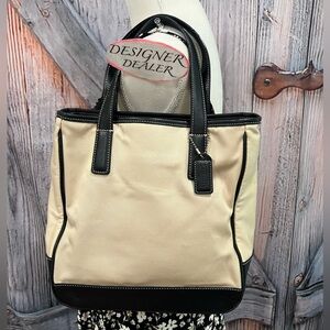 COACH Hampton Canvas and  Brown Leather Tote # 7706